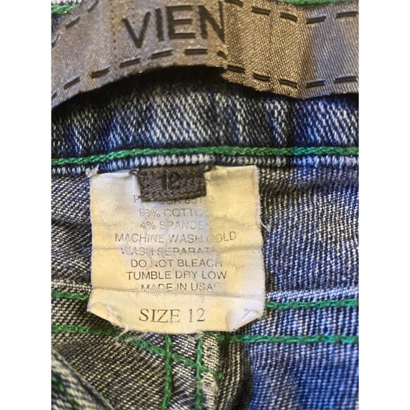 VIEN Jeans Women's 12 Faded Blue Denim Wide Boot Stretch Green Stitch USA Y2K - Picture 4 of 11